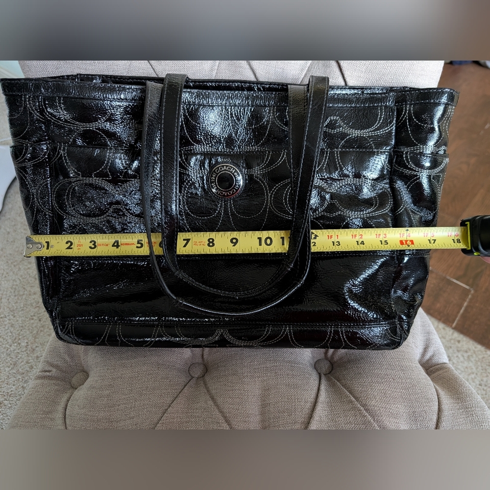 Coach F19256 Signature Stitched Black Patent Travel Bag, Large, READ NOTES - Picture 9 of 11